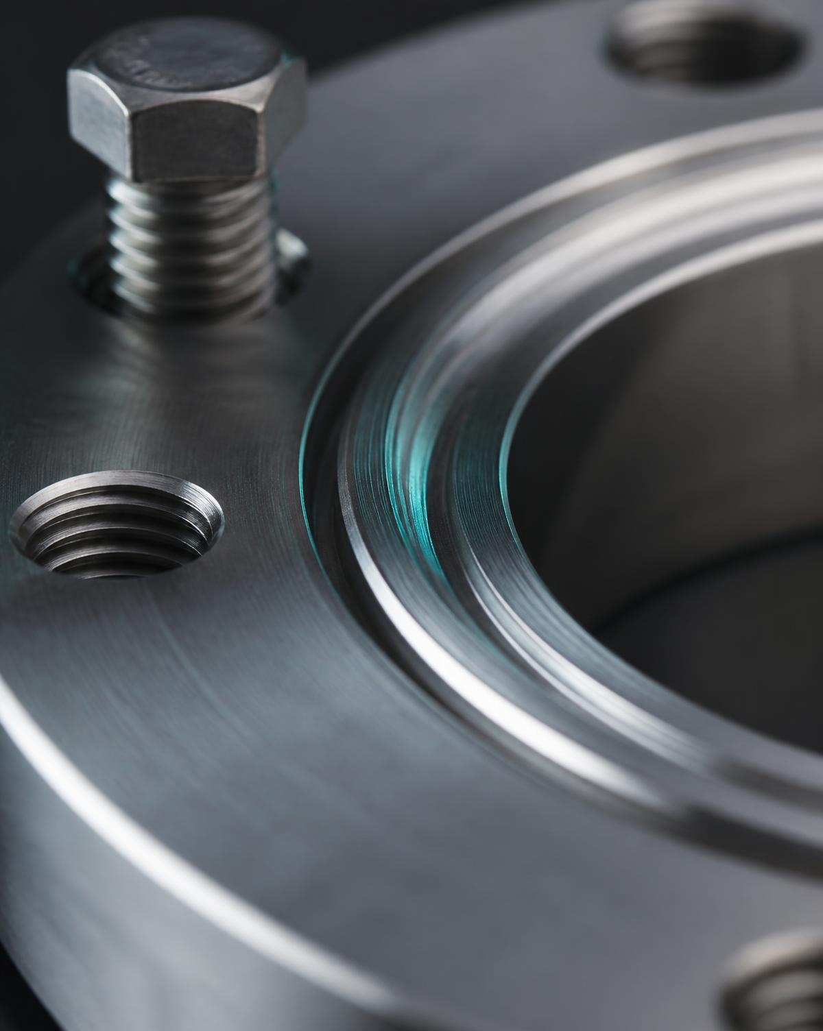 Macro detail of a machined stainless steel flange sealing face